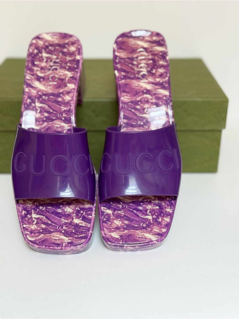 Gucci Women’s Rubber Purple Marbled Platform Slide Sandals Size US 8.5